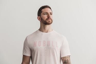 Nobull Miami Men's T Shirts Pink | Australia (EQ9384)